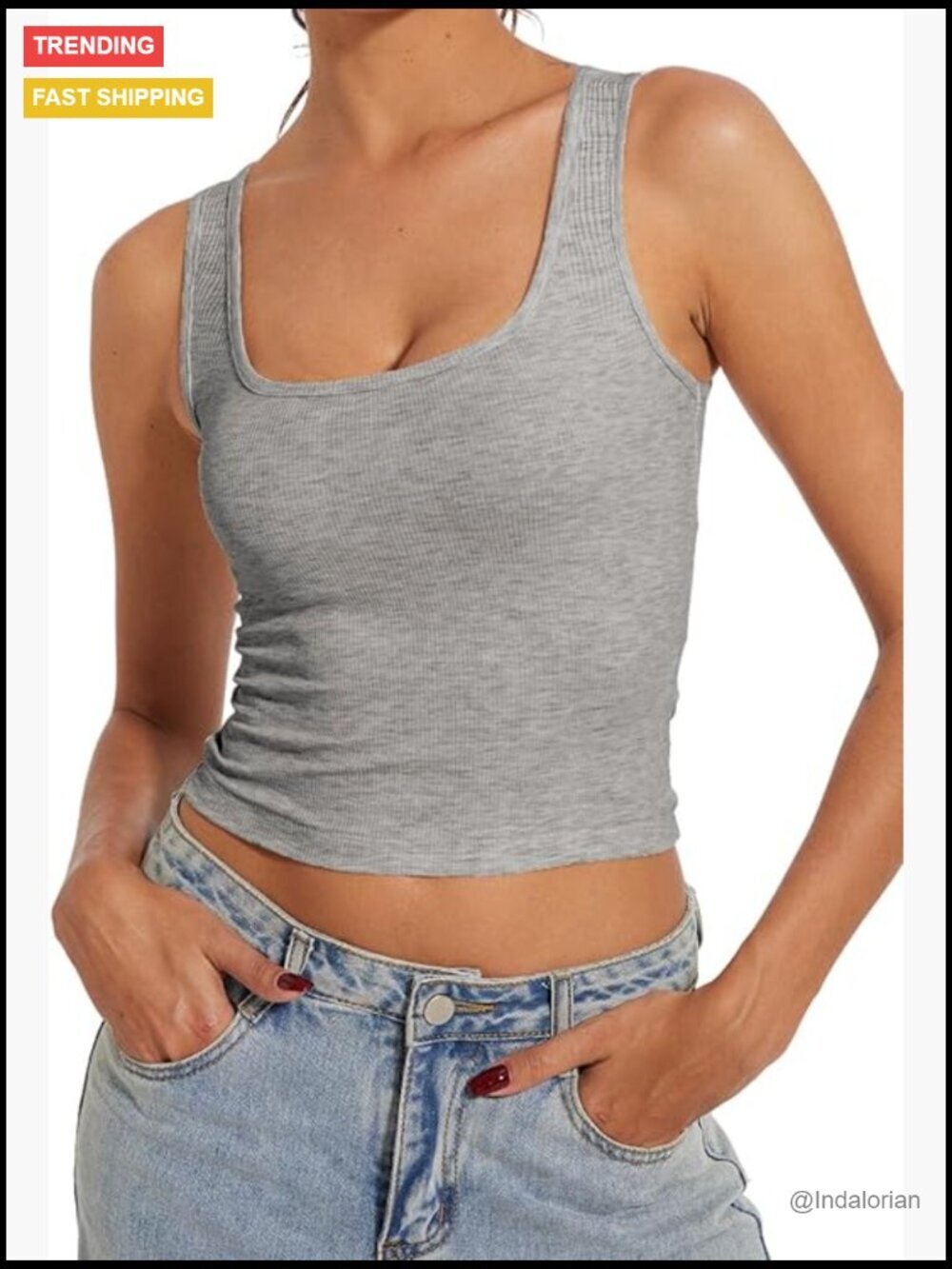 Ribbed Crop Tank Top Scoop Neck High Back Sleeveless Summer Athletic Yoga Top